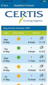 screenshot of slug watch app forecast